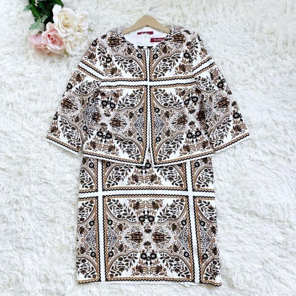 MAX MARA STUDIO Berto Suit Set (Dress+Matching Jacket) Moroccan-Tile Print US 6